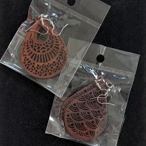 Two Pairs of Intricate Wooden Boho Earrings
